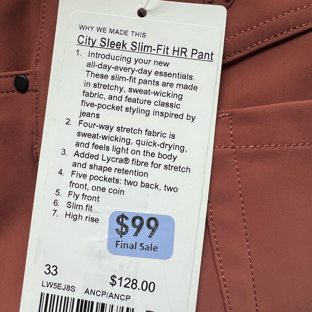 Lululemon City Sleek Slim Fit HR pant